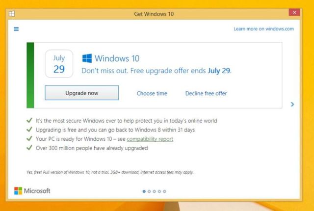 The updated Get Windows 10 app, with its decline option.
