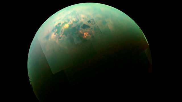 Cassini spying on sunlit seas on Titan.