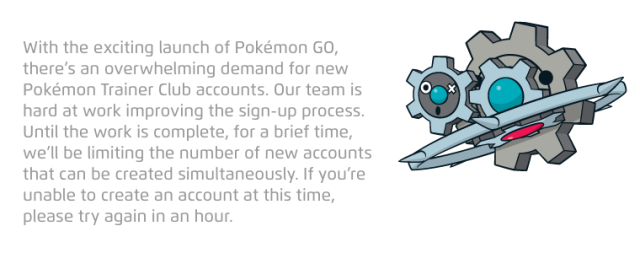 Creating a Pokémon account is an option, but the site is currently having problems. 
