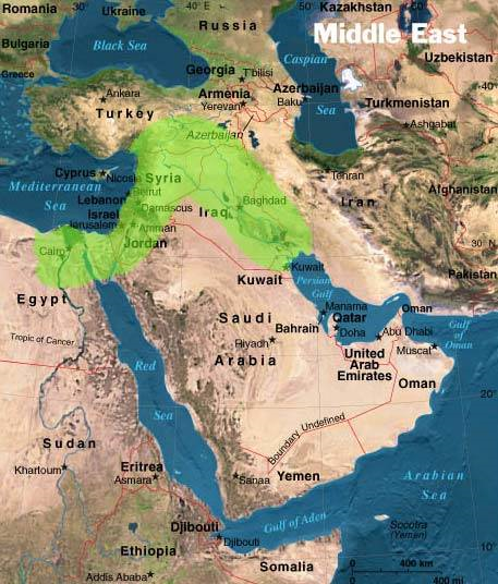The fertile crescent is highlighted in green.