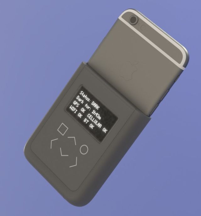 A conceptual rendering of a “battery case” style Introspection Engine for an iPhone 6.
