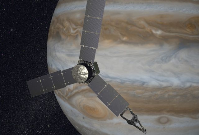 Artistic vision of the Juno probe in Jupiter's orbit