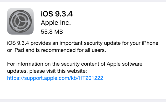 Apple thwarts jailbreakers with iOS 9.3.4 update