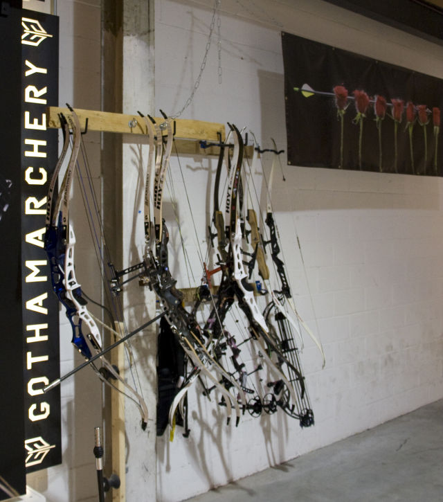 Some of the hardware on display at Brooklyn's Gotham Archery.