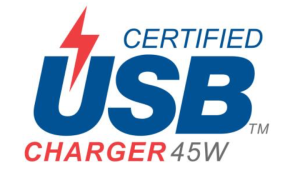 The new USB logo for certified power adapters.