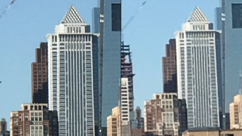 A picture from the 7 Plus' telephoto lens (left) and the standard lens (right). Note the extra detail.