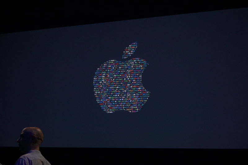 The Apple logo onstage at WWDC 2016.