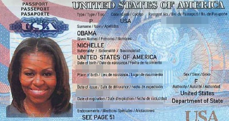 A photo of First Lady Michelle Obama's passport from a dump of the e-mail of White House contractor Ian Mellul. Mellul's password may have been in a 2013 Adobe user data breach.