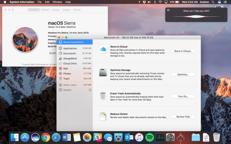 The macOS Sierra beta running on a MacBook Pro.