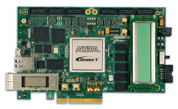 An Altera Stratix V developer board, which uses the same kind of FPGA as Microsoft is deploying in Azure.
