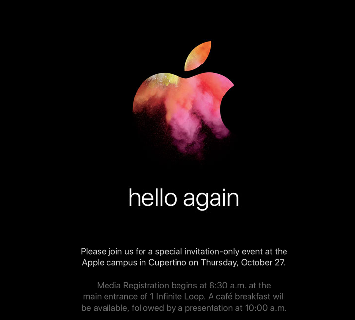 “Hello again”: Apple confirms October 27 event, new Macs are likely