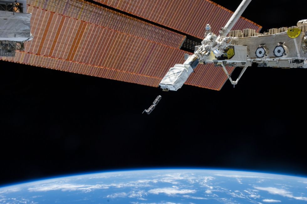 Cubsats launch from the NanoRacks CubeSat Deployer on the International Space Station.
