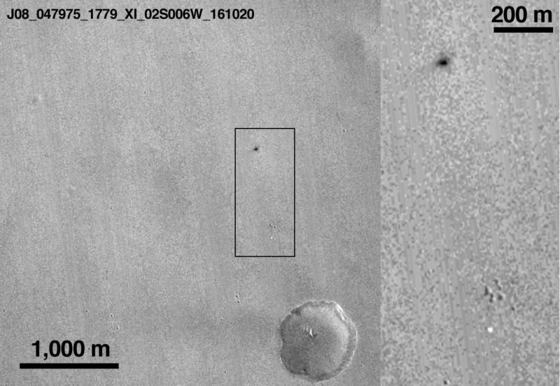 NASA's Mars Reconnaissance Orbiter has found the apparent crash site of the Schiaparelli lander.