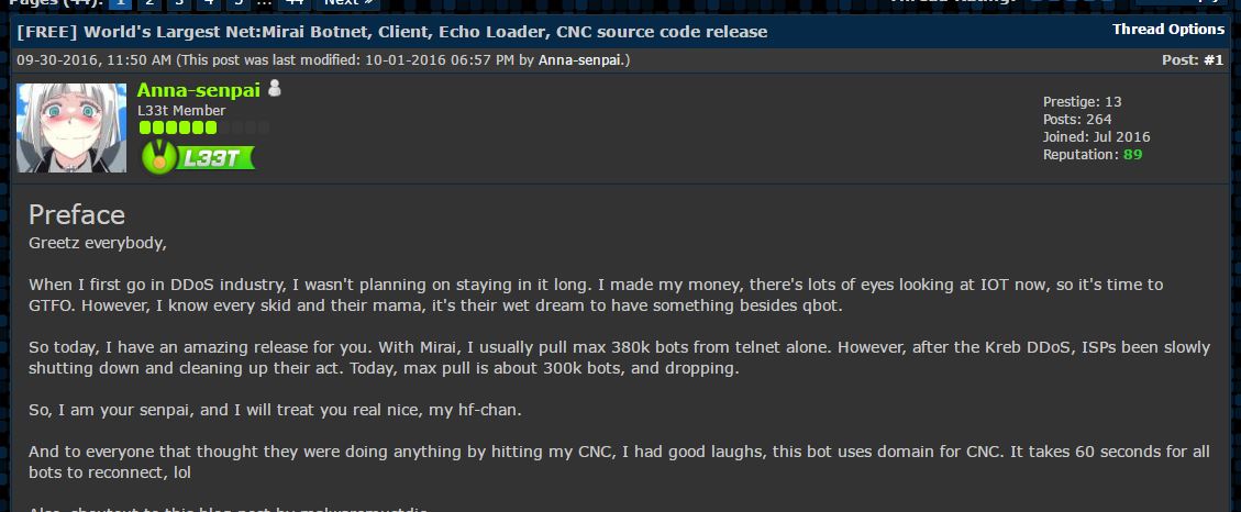 The post to Hacker Forums that started it all.