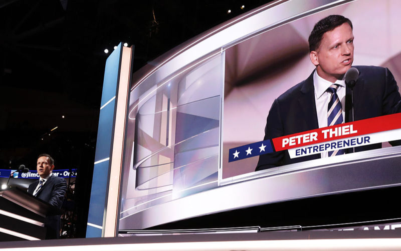 Peter Thiel delivers a speech during the Republican National Convention in July.