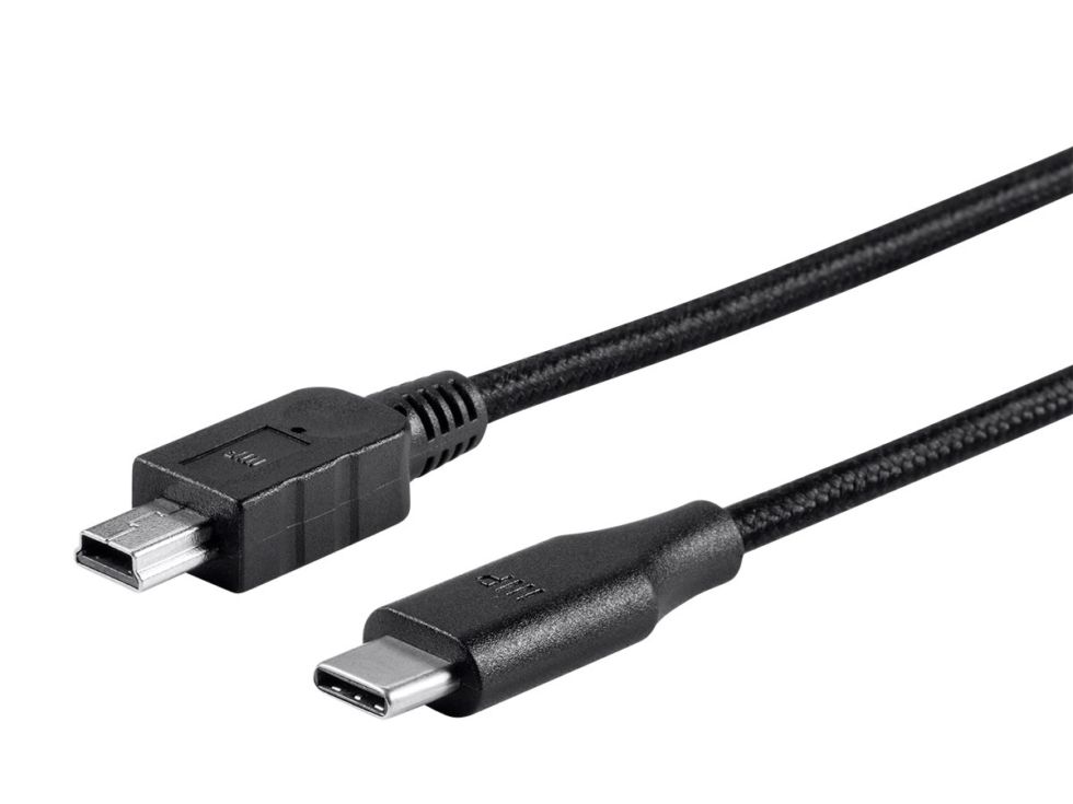A mini USB to USB-C cable.