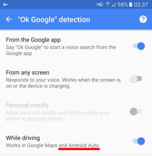 The "Android Auto" mention here is new.