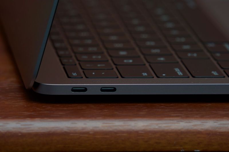 The 13-inch MacBook Pro's two Thunderbolt 3 ports.