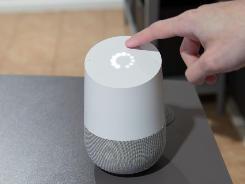 A Google Home smart speaker.