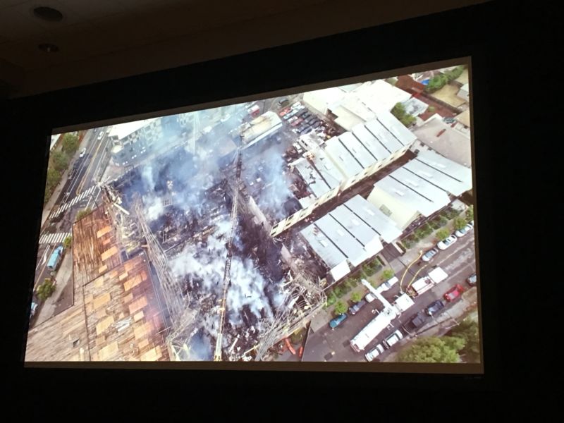 An Alameda County sheriff's deputy showed this drone-captured footage of a recent fire on the Oakland-Emeryville border.