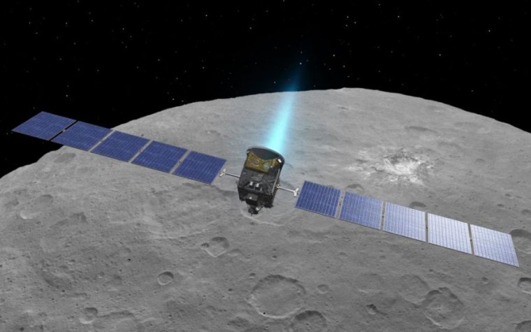 An artist's concept of the Dawn spacecraft at Ceres.