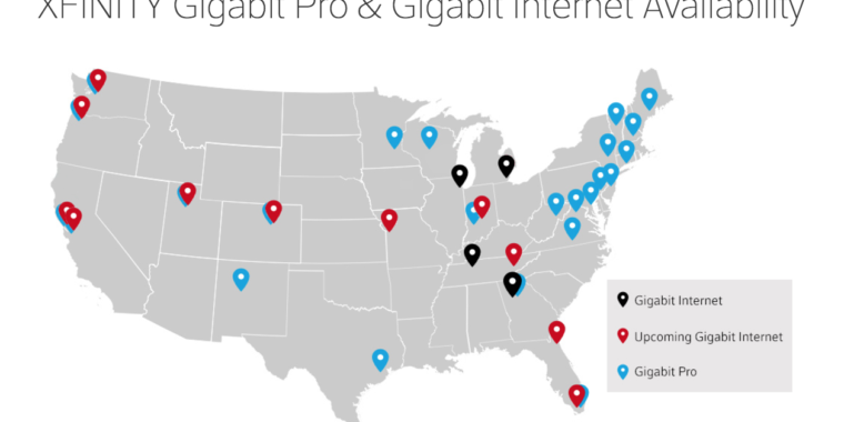 Xfinity Fiber Availability Map Comcast's Gigabit Cable Will Be In 15 Cities By Early 2017 | Ars Technica