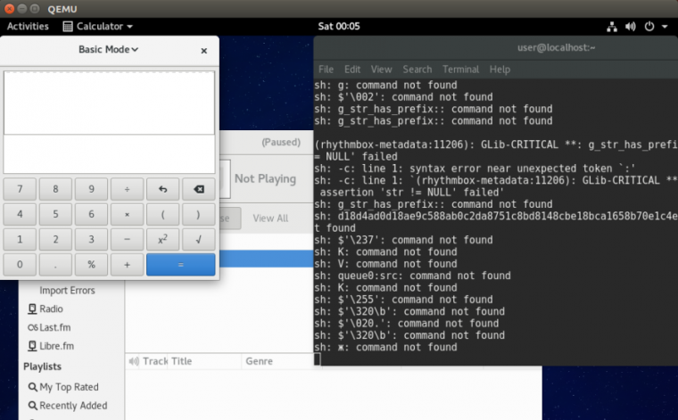 A screenshot showing an exploit that takes full control of a fully updated version of Fedora.