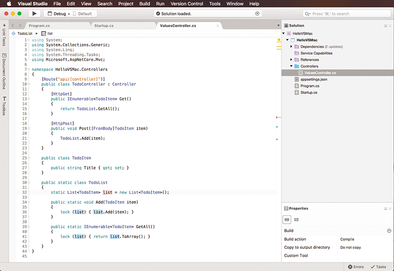 visual studio for mac c