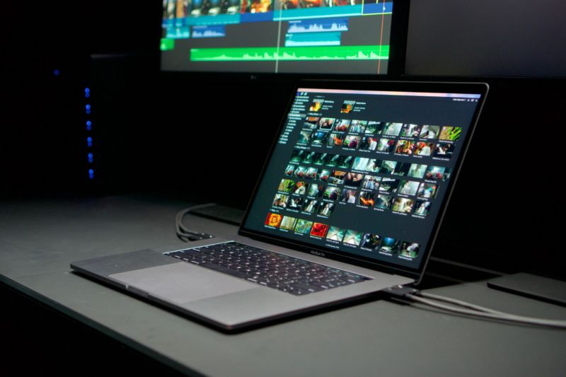 A notebook computer on a desk.