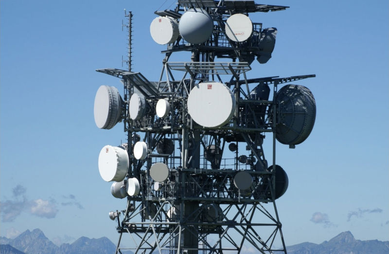 Microwave Antenna on the Signal Tower Stock Image - Image of