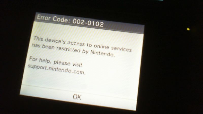 The error message many early Pokémon pirates are receiving when they try to go online with their 3DS.