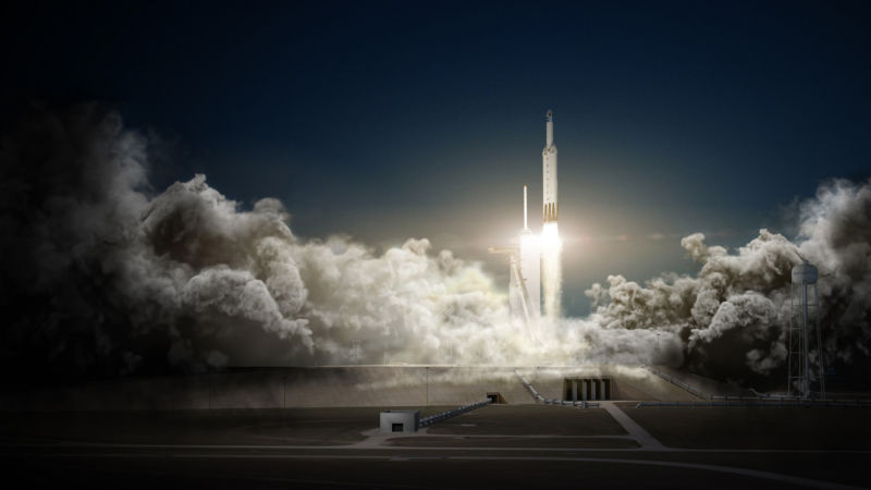 Artist's conception of a Falcon Heavy launch.