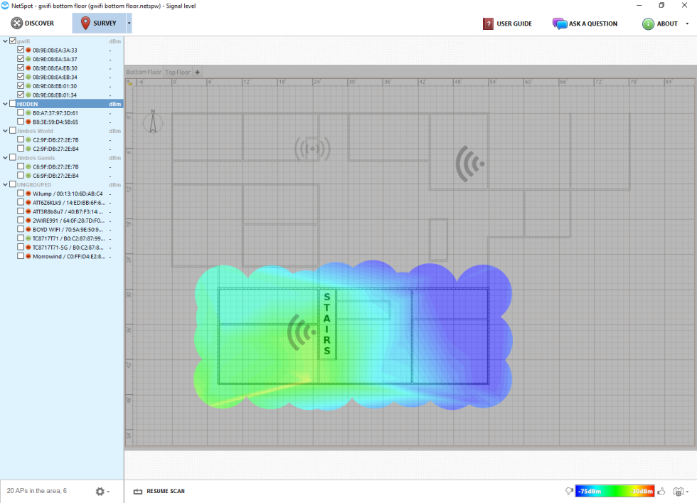 Google Wifi downstairs. The takeaway from all these heatmaps: placement really matters.