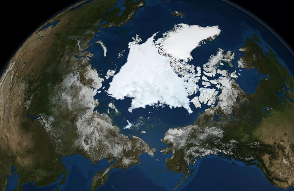 This modern satellite image of the North Pole, alas, shows no giant hole.