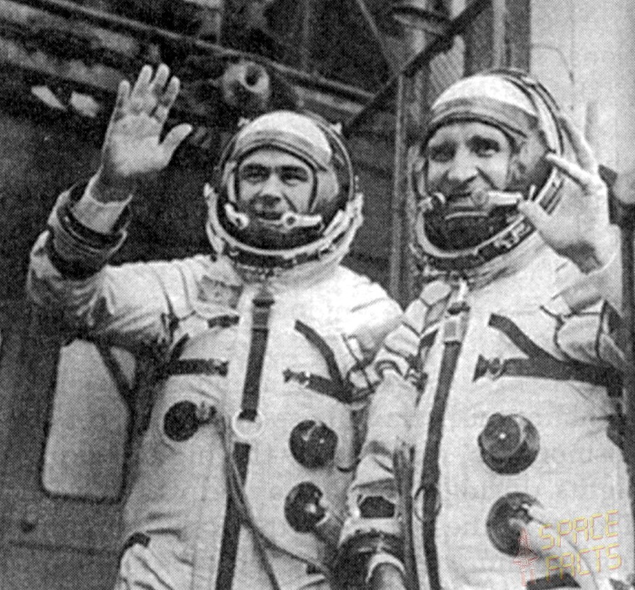 The crew of Soyuz 18A. Lazarev is at left, and Makarov at right.