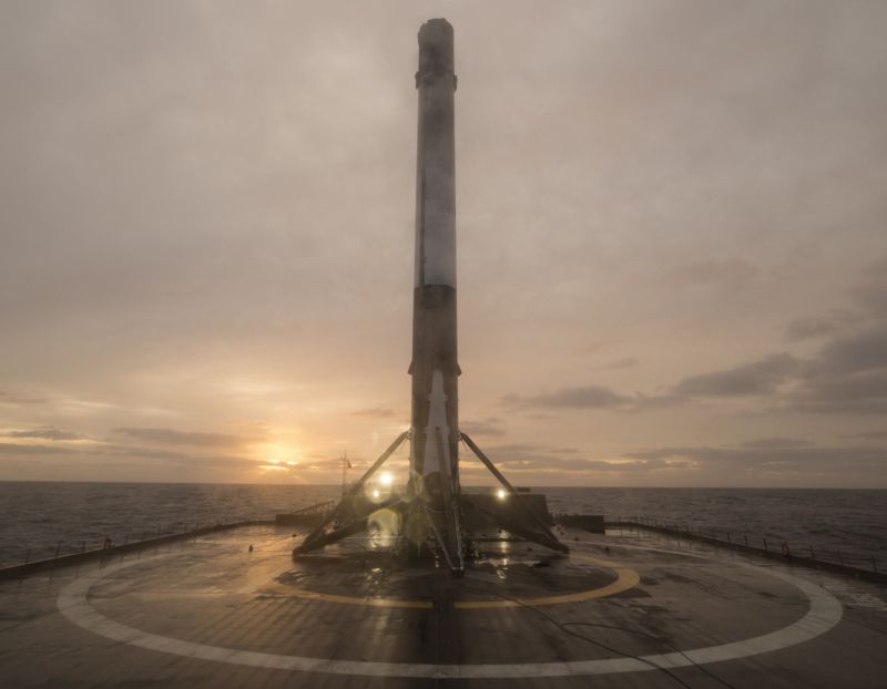 The landed Falcon 9 rocket that launched the Iridium satellites on Jan. 14, 2017.