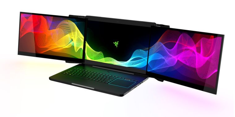 Image result for Razer demos a sorta cool, sorta ridiculous triple-monitor laptop concept