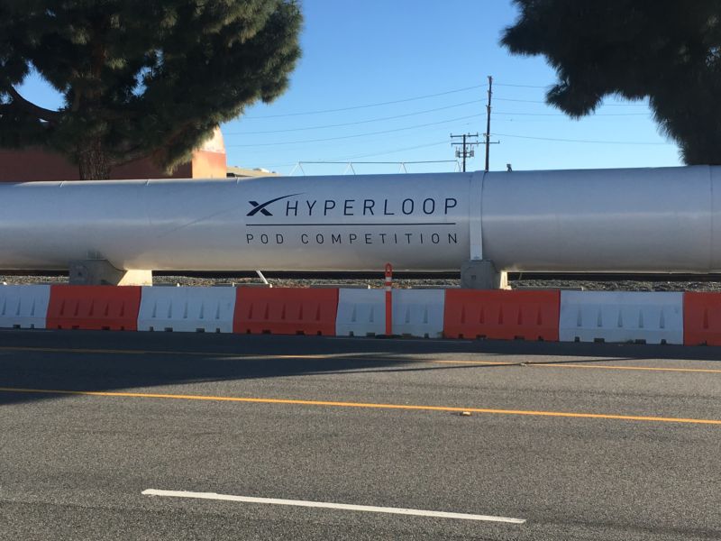 A hyperloop test track built outside SpaceX headquarters. 