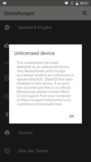 The owner of a Blackphone 2 purchased through an eBay seller got this unwelcome message after the latest Silent OS update.