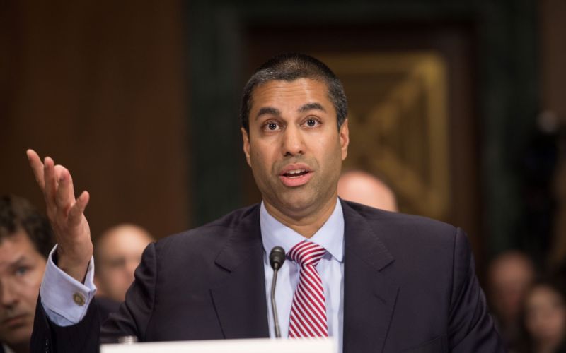 FCC Chairman Ajit Pai testifying before a Senate subcommittee on May 11, 2016, when he was a commissioner. 