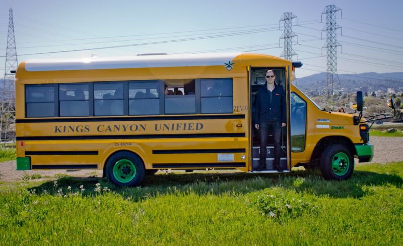 An electric school bus manufactured by Motiv.