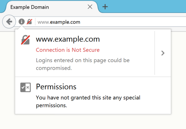 Como o Firefox irá alterar a barra de endereços para páginas HTTP com formulários de senha.
