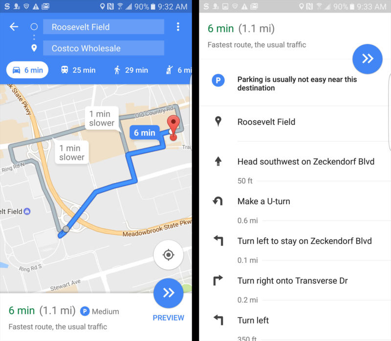 Parking information shown in Google Maps v9.44 beta.