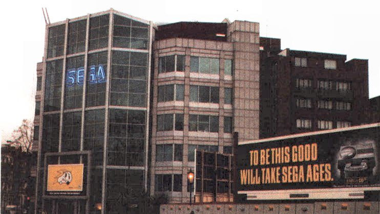 The billboard that Commodore UK paid for outside of Sega's headquarters.