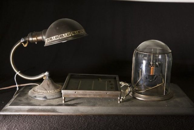 One of the first photovoltaic cells, demonstrated by General Electric.