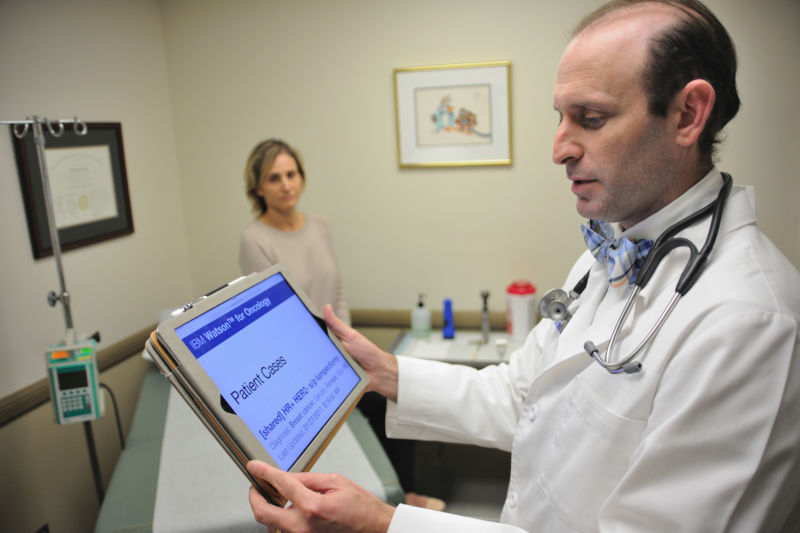 Dr. Abraham Schwarzberg, MD, chief of oncology at Jupiter Medical Center in Palm Beach County, Florida, reviews recommendations generated by IBM Watson for Oncology.