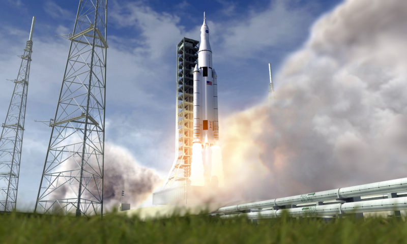 An artist's conception of an SLS launch. 
