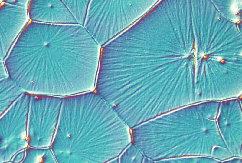 Perovskite crystals in a photovoltaic cell.