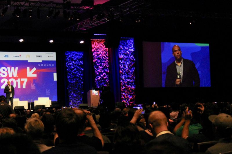 Last year at this time, Cory Booker spoke at the conservative AEI conference. This year, he felt compelled to talk some tech. 