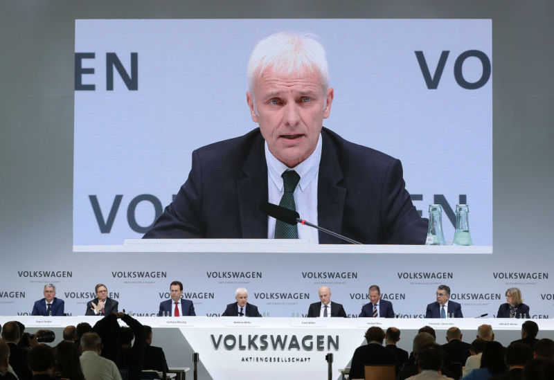 Matthias Mueller, Chairman of German automaker Volkswagen AG, speaks at the company's annual press conference to present its financial results for 2016 on March 14, 2017 in Wolfsburg, Germany. 